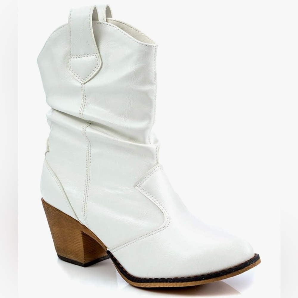 White Western Cowboy Booties | Mid-Calf Pull-On Chic Boots Festival | Size 10 - Picture 1 of 10
